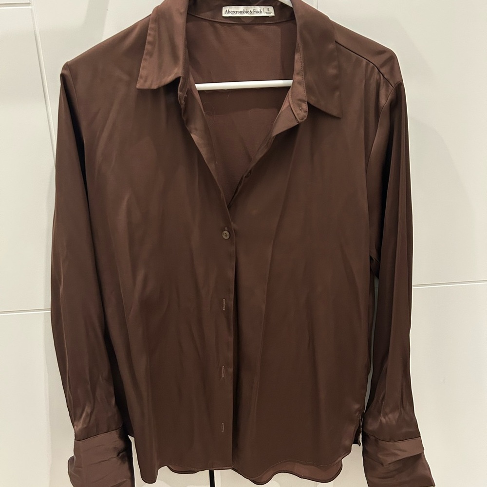 Abercrombie & Fitch Brown Silk Button Down Shirt